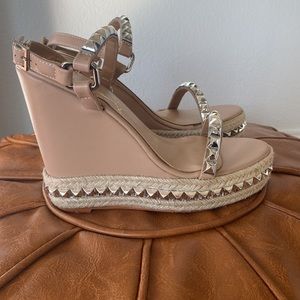 Tan Wedges, Red Bottom Faux Louboutin